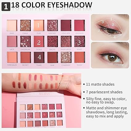 Professional All in one Makeup Set, Palette Eyeshadow Foundation Lip Gloss for Teenage & Adults (16PCS)