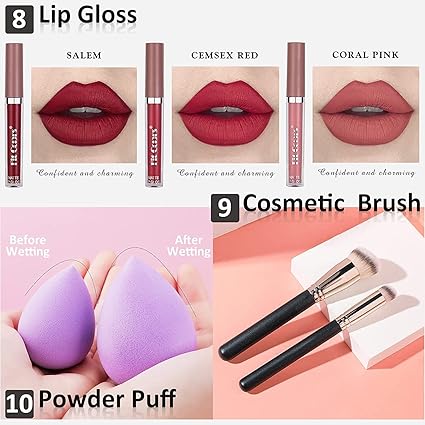 Professional All in one Makeup Set, Palette Eyeshadow Foundation Lip Gloss for Teenage & Adults (16PCS)