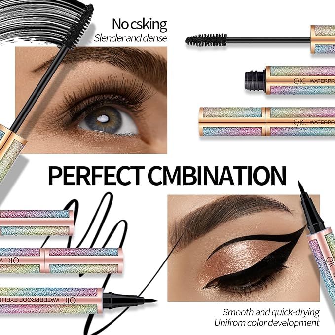 Black Mascara & Eyeliner Set, Waterproof,Sweat-Proof,Smudge-Proof