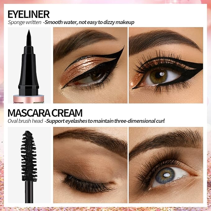 Black Mascara & Eyeliner Set, Waterproof,Sweat-Proof,Smudge-Proof