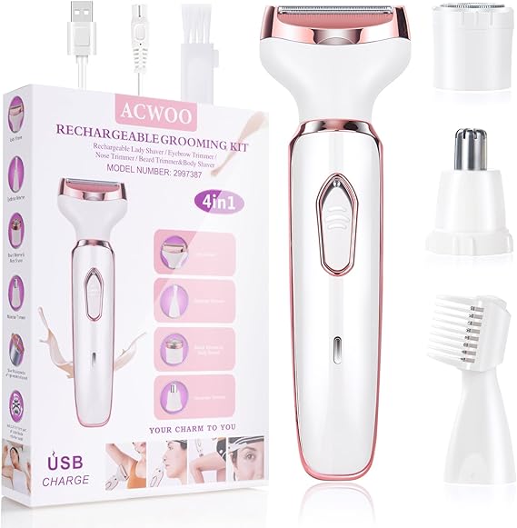 4 in 1 Electric Lady Shaver for Women, Rechargeable Painless Razor