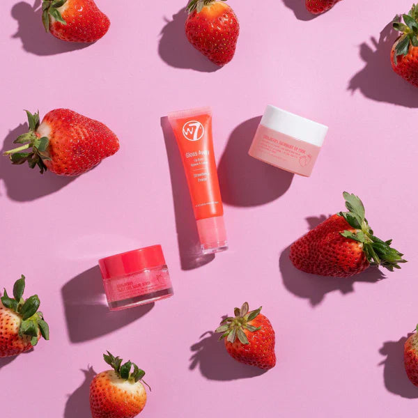 3 Piece Set - Overnight Lip Mask, Lip Balm & Lip Scrub - Strawberry