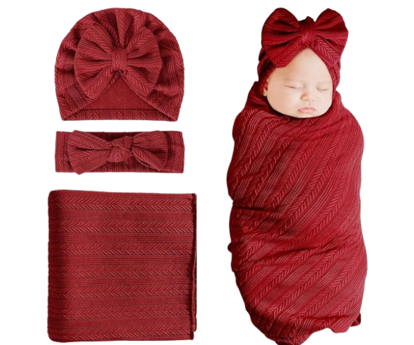 Newborn Receiving Blanket Toddler Warm for Girls with Matching Bow Hat and Bow Headband