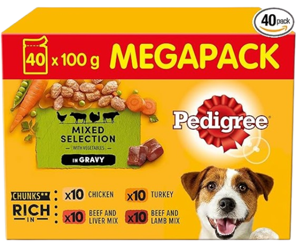 Pedigree Mixed Selection in Gravy 40 Pouches, Adult Wet Dog Food